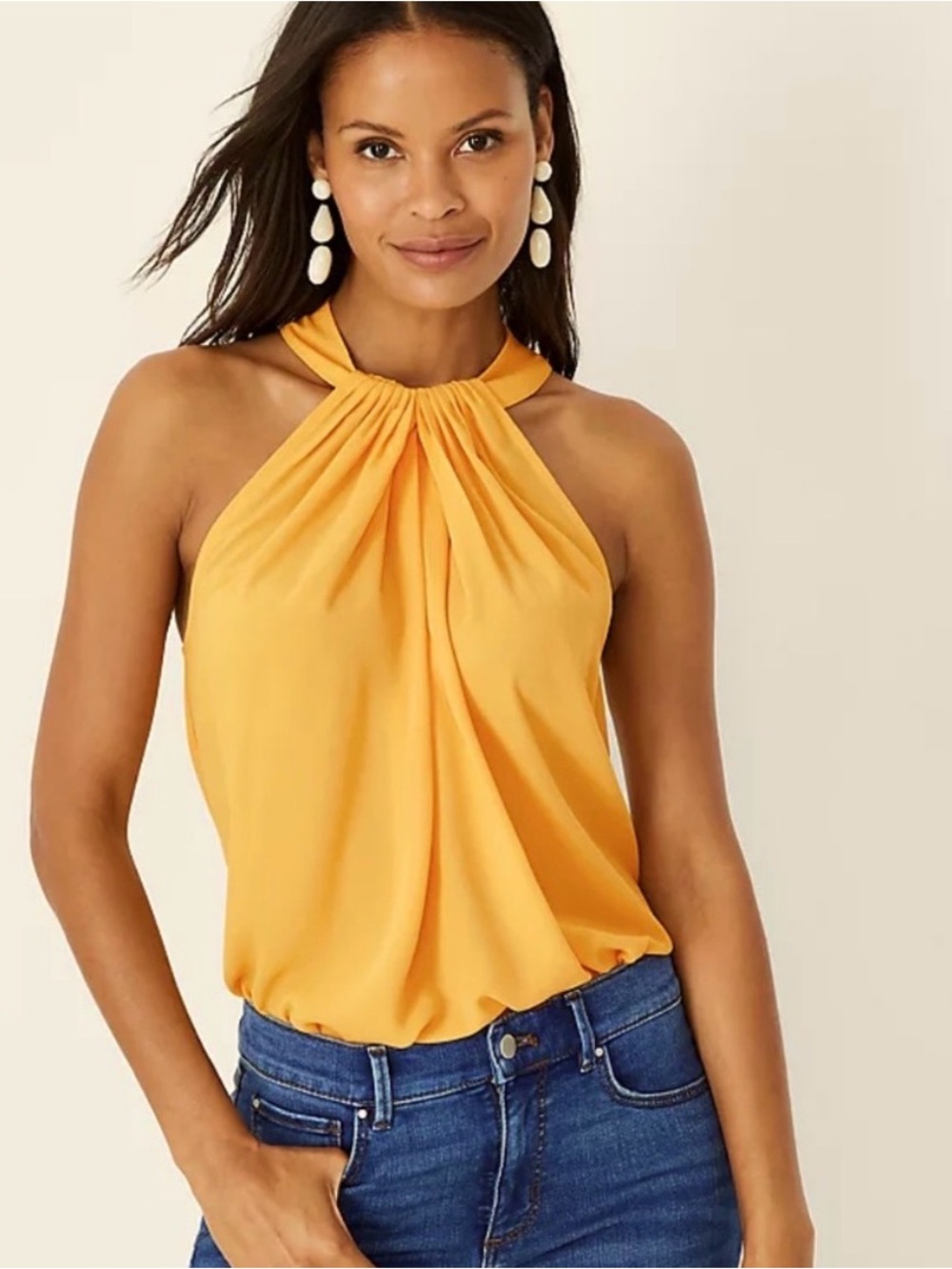 Ann Taylor Halter Neck Sleeveless Top - Yellow